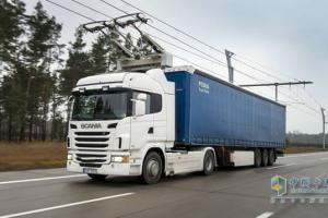 斯堪尼亚电动卡车路试 架空电线传导