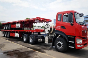 东风天龙LNG万博体育app下载入口搭载欧阳华俊13米平板半挂车，干线物流新势力！